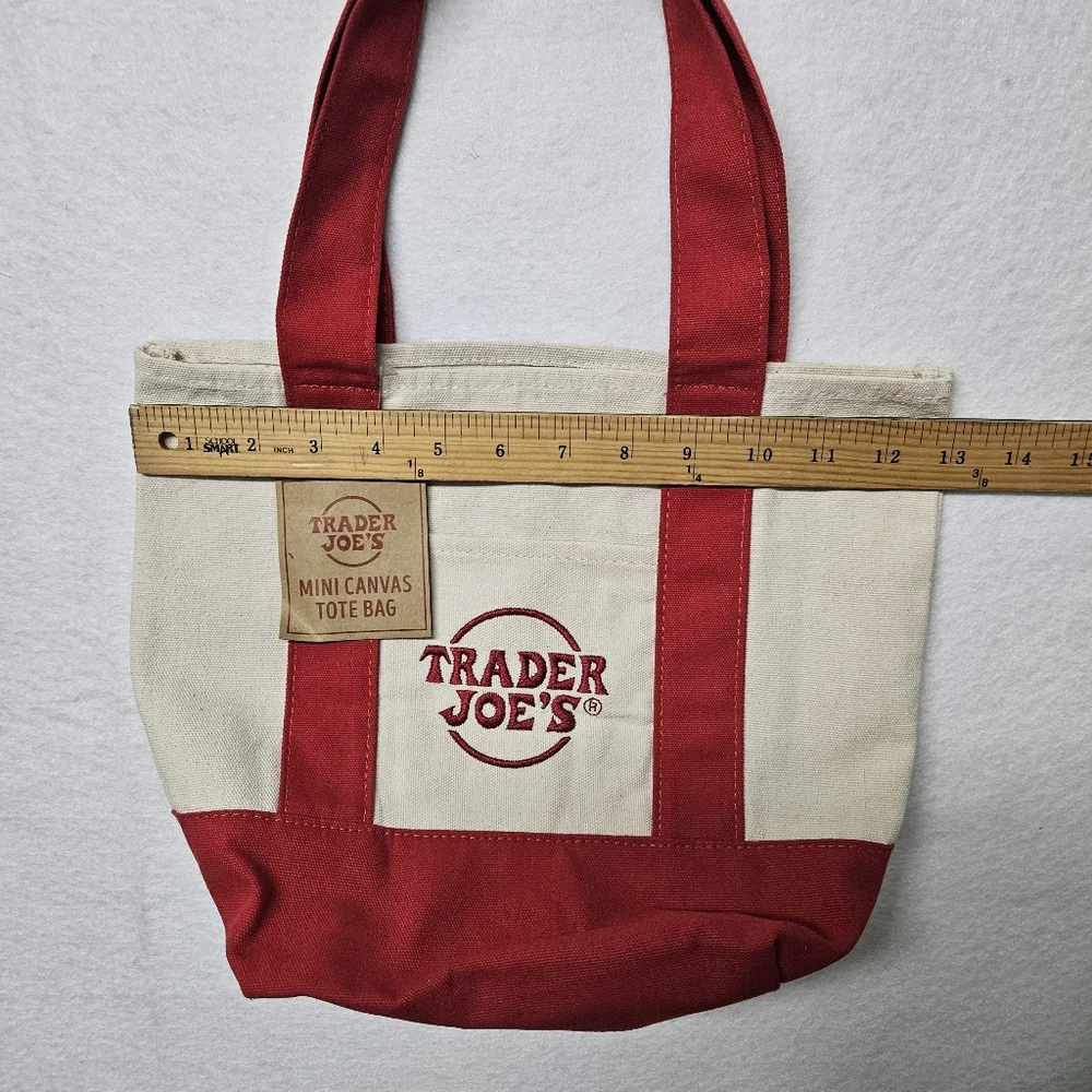 Trader Joe’s Canvas Mini Tote Bag Red with Pockets New NWT